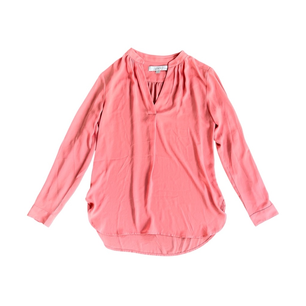 LOFT Petites Blouse Long Sleeve Top Coral V Neck Breezy Casual Tee Comfy EUC XSP